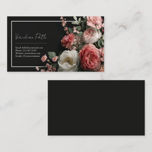 Elegant Moody Floral Pink Peony Visitenkarte (Vorne/Hinten)