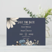 Elegant Moody Navy Blue Floral Save The Date (Stehend Vorderseite)