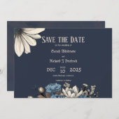 Elegant Moody Navy Blue Floral Save The Date (Vorne/Hinten)
