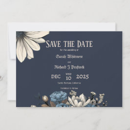 Elegant Moody Navy Blue Floral Save The Date