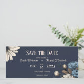 Elegant Moody Navy Blue Floral Save The Date (Stehend Vorderseite)