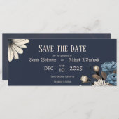 Elegant Moody Navy Blue Floral Save The Date (Vorne/Hinten)