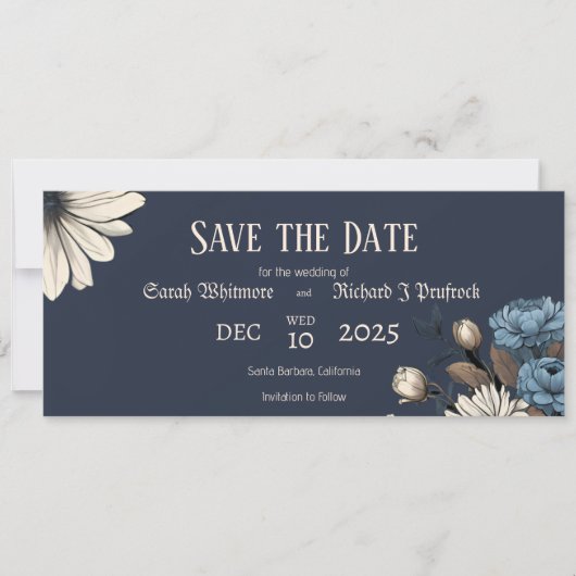 Elegant Moody Navy Blue Floral Save The Date (Vorderseite)