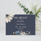 Elegant Moody Navy Blue Floral Save The Date (Stehend Vorderseite)