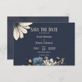Elegant Moody Navy Blue Floral Save The Date (Vorne/Hinten)