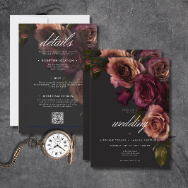 Elegant Moody Rust & Burgund zweiseitig floral Einladung