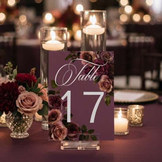Elegant Moody Soft Rust & Burgundy Floral Wedding Tischnummer