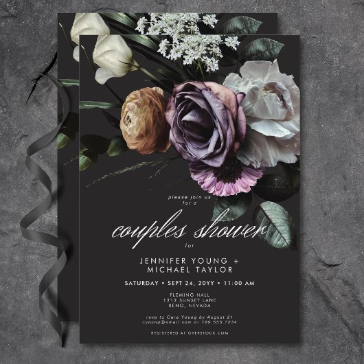 Elegant Moody Twilight Floral Couples Dusche Einladung