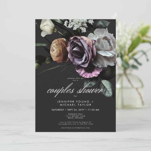 Elegant Moody Twilight Floral Couples Dusche Einladung (Stehend Vorderseite)