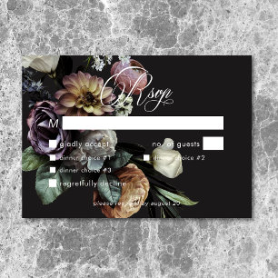 Elegant Moody Twilight Floral Wedding Dinner RSVP Karte