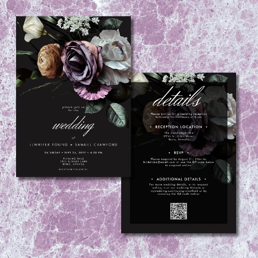 Elegant Moody Twilight floral zwei Seiten Einladung