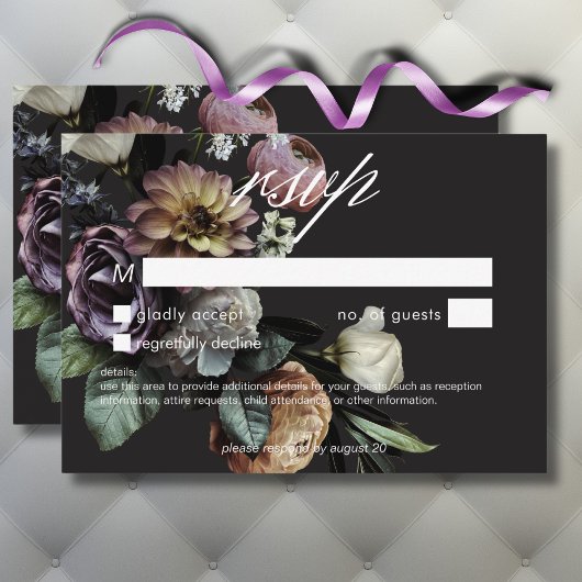Elegant Moody Twilight Mled Floral No Dinner RSVP Karte