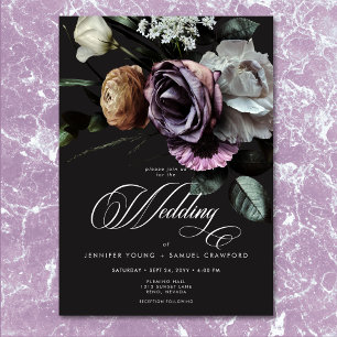 Elegant Moody Twilight Mled Floral Wedding Einladung