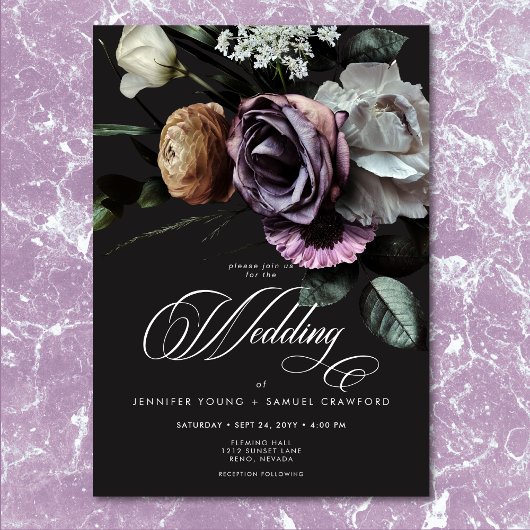 Elegant Moody Twilight Mled Floral Wedding Einladung