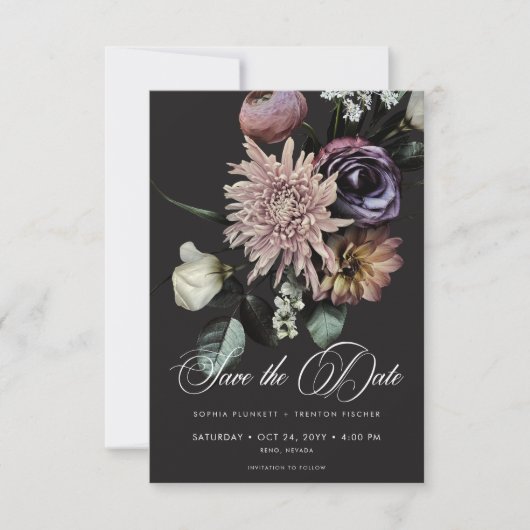 Elegant Moody Twilight Mled Floral Wedding Save The Date (Vorderseite)