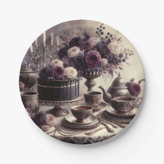 Elegant Moody Twilight Tea Party Paper Plate Pappteller (Vorderseite)