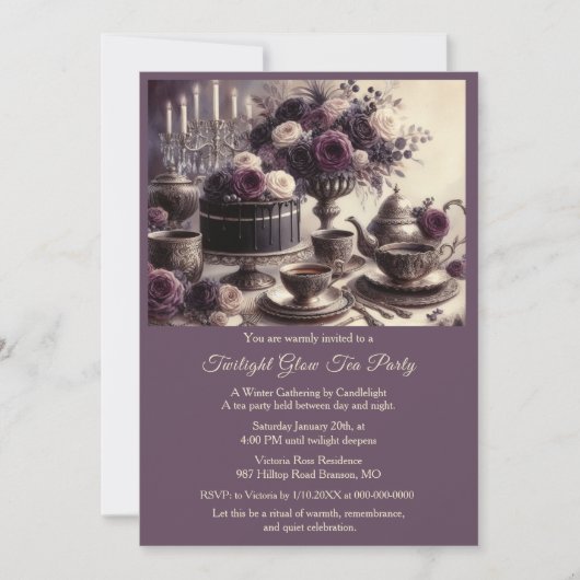 Elegant Moody Twilight Winter Tea Party Invitation Einladung (Vorderseite)