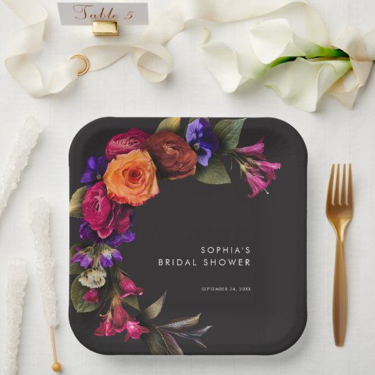 Elegant Moody Vibrant Harvest Blumendusche Pappteller (Hochzeit)