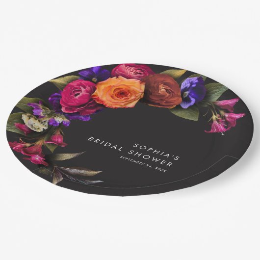 Elegant Moody Vibrant Harvest Blumendusche Pappteller (Schrägansicht)