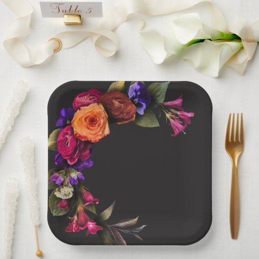Elegant Moody Vibrant Harvest Blumendusche Pappteller (Hochzeit)