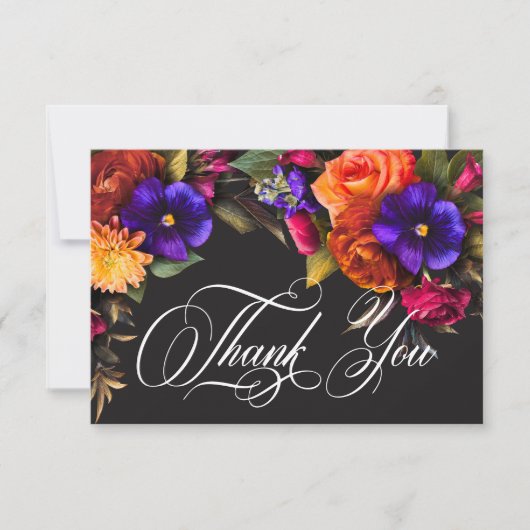 Elegant Moody Vibrant Harvest Floral Wedding Dankeskarte (Vorderseite)