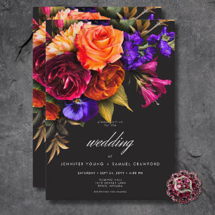 Elegant Moody Vibrant Harvest Floral Wedding Einladung