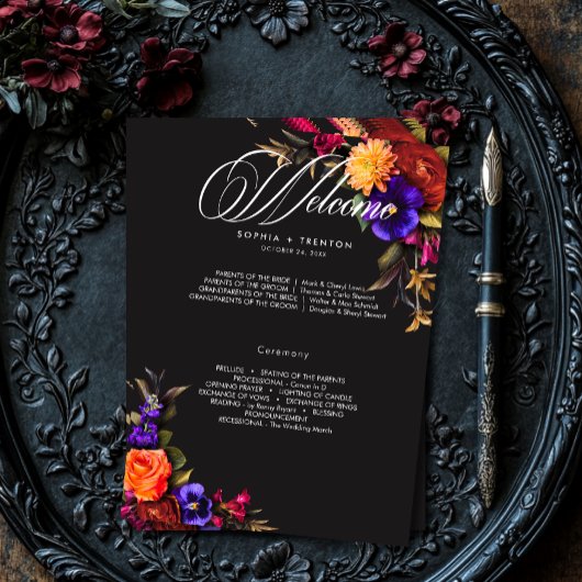 Elegant Moody Vibrant Harvest Floral Wedding Programm