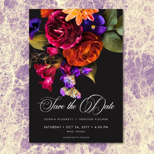 Elegant Moody Vibrant Harvest Floral Wedding Save The Date