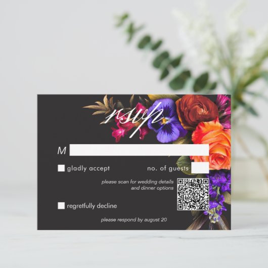 Elegant Moody Vibrant Harvest QR Code RSVP Karte (Stehend Vorderseite)