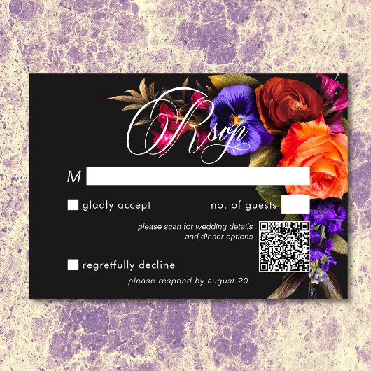 Elegant Moody Vibrant Harvest QR Code RSVP Karte