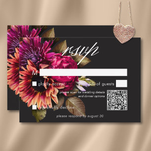 Elegant Moody Vibrant Sunset Floral QR Code RSVP Karte