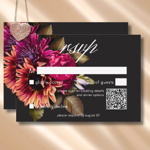 Elegant Moody Vibrant Sunset Floral QR Code RSVP Karte