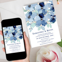 Elegant Moody Watercolor Blue Floral Wedding
