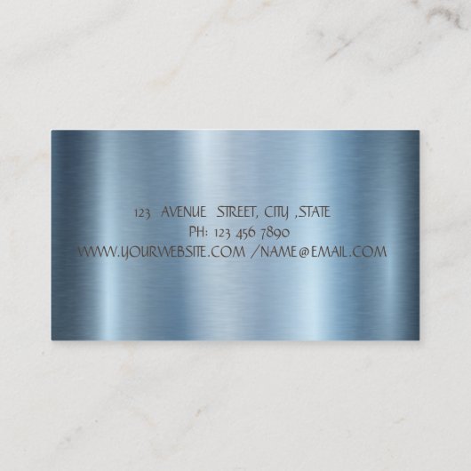 Elegant Moon Lotus Blue Metallic Visitenkarte (Rückseite)