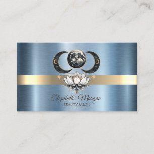 Elegant Moon Lotus Blue Metallic Visitenkarte