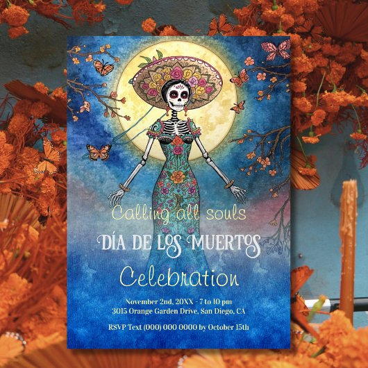 Elegant Moonlit Catrina Día de Muertos Celebration Einladung