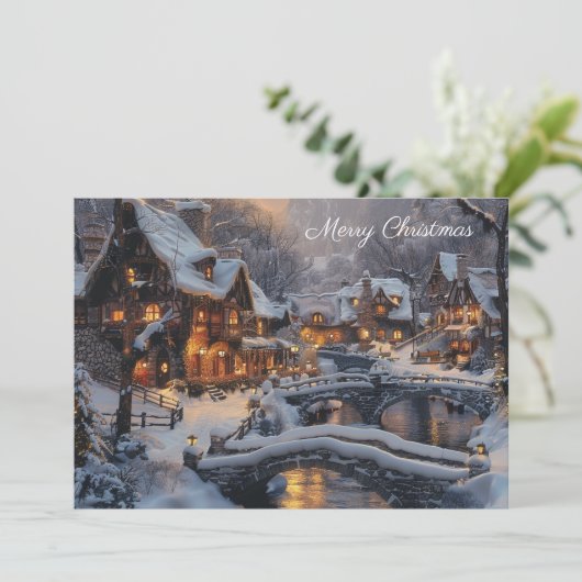 Elegant Moonlit Winter Village Frohe Weihnachten (Stehend Vorderseite)