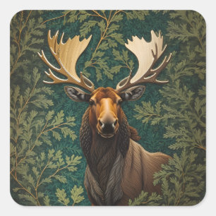 Elegant Moose William Morris Inspiriert Quadratischer Aufkleber