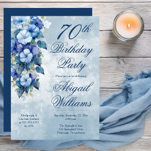 Elegant Morning Glories Blue Floral 70. Geburtstag Einladung