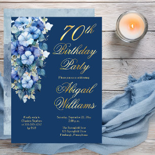 Elegant Morning Glories Blue Floral 70. Geburtstag Folieneinladung