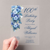 Elegant Morning Glory Blue Floral 100th Birthday  Acryleinladungen (Insitu (Handheld))