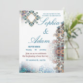 Elegant Moroccan Tile Wedding Invitation Einladung (Stehend Vorderseite)