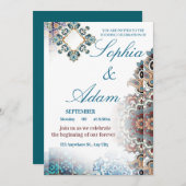 Elegant Moroccan Tile Wedding Invitation Einladung (Vorne/Hinten)
