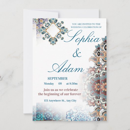 Elegant Moroccan Tile Wedding Invitation Einladung (Vorderseite)