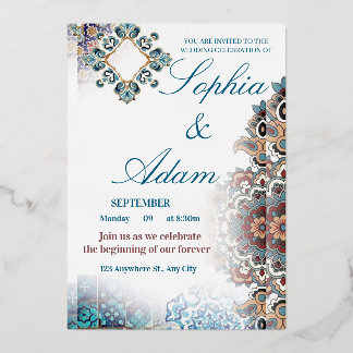 Elegant Moroccan Tile Wedding Invitation Folieneinladung