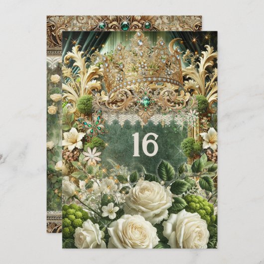 Elegant Moss & Moonlight Regal Green Sweet 16 Invi Einladung (Vorne/Hinten)