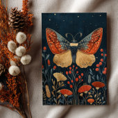Elegant Moth Autumn Foliage Navy Blue Christmas  Postkarte