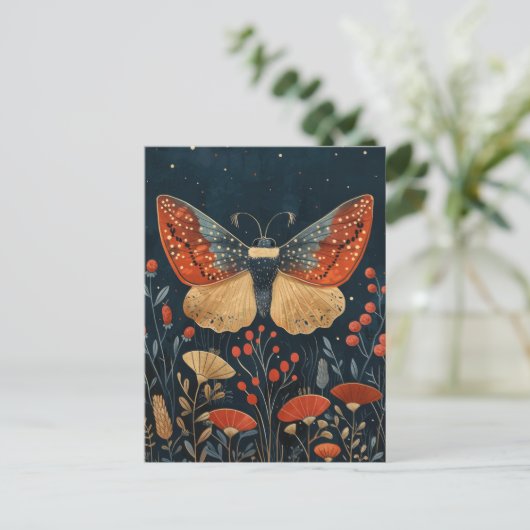 Elegant Moth Autumn Foliage Navy Blue Christmas  Postkarte (Stehend Vorderseite)