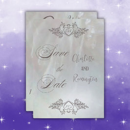 Elegant Mother-of-Pearl Lilac/Gray Save the Date Einladung