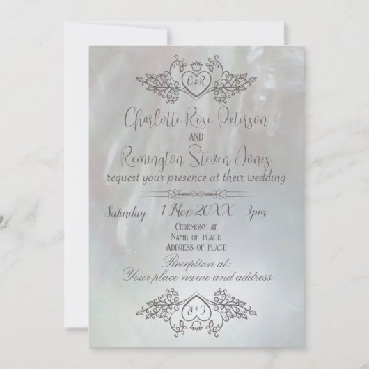 Elegant Mother-of-Pearl Lilac/Gray Wedding Einladung (Vorderseite)